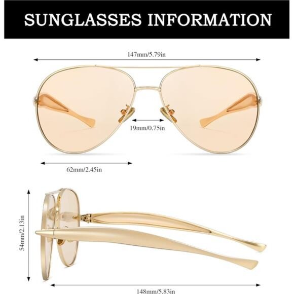 Oversized Gold Aviator Sunglasses for Women Men Retro 70s Metal Big Aviators